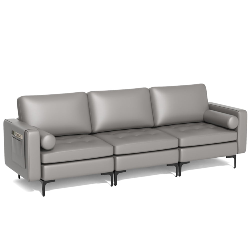 Finihen Sectional Sofa Couch, 3-Seat Sofa Sectional with Side Storage Pocket and Metal Leg, for Living Room, Bedroom, Light Gray Finihen Sectional Sofa Couch, 3-Seat Sofa Sectional with Side Storage Pocket and Metal Leg, for Living Room, Bedroom, Light Gray