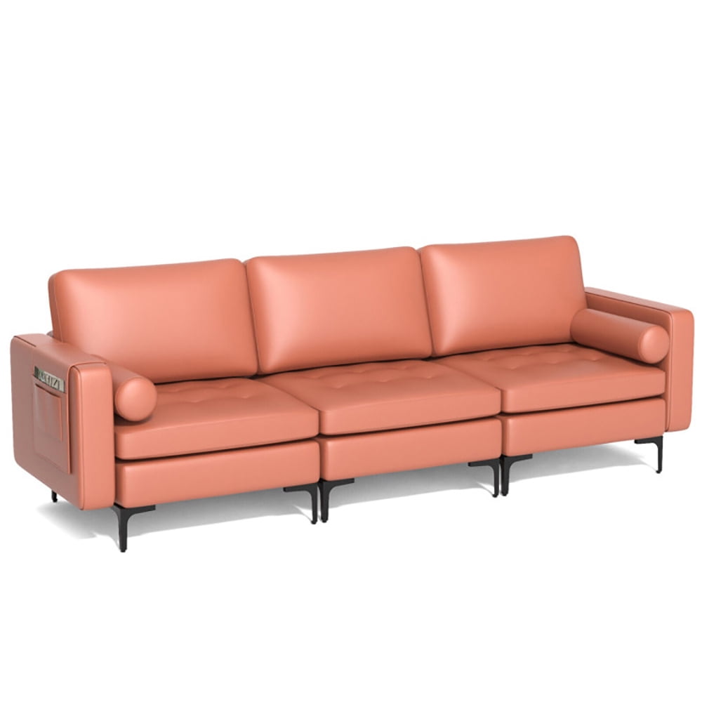 Finihen Sectional Sofa Couch, 3-Seat Sofa Sectional with Side Storage Pocket and Metal Leg, for Living Room, Bedroom, Pink Finihen Sectional Sofa Couch, 3-Seat Sofa Sectional with Side Storage Pocket and Metal Leg, for Living Room, Bedroom, Pink