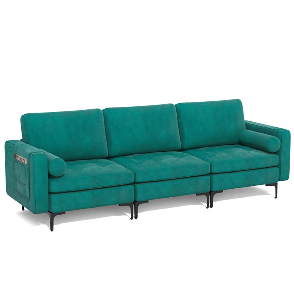 Finihen Sectional Sofa Couch, 3-Seat Sofa Sectional with Side Storage Pocket and Metal Leg, for Living Room, Bedroom, Teal Finihen Sectional Sofa Couch, 3-Seat Sofa Sectional with Side Storage Pocket and Metal Leg, for Living Room, Bedroom, Teal