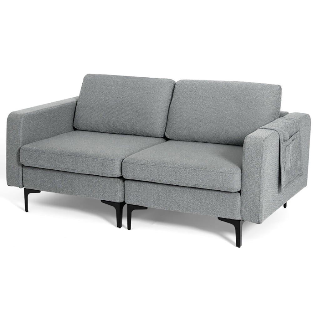 Demi Bonn Sectional Sofa Couch, Convertible Sectional Sofa with Reversible Ottoman-2-Seat, for Living Room, Gray