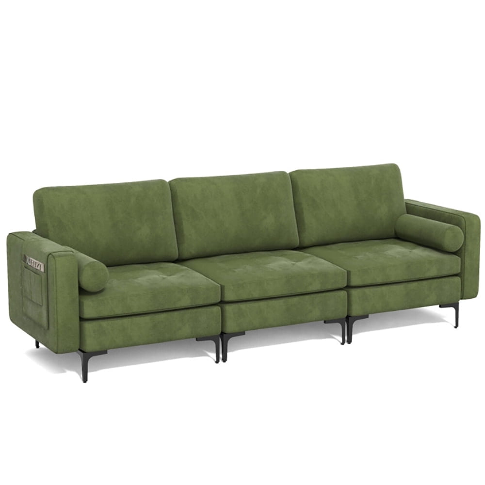 Demi Bonn Sectional Sofa Couch, Sofa Bed, 3-Seat Sofa Sectional with Side Storage Pocket and Metal Leg, for Living Room, Army Green