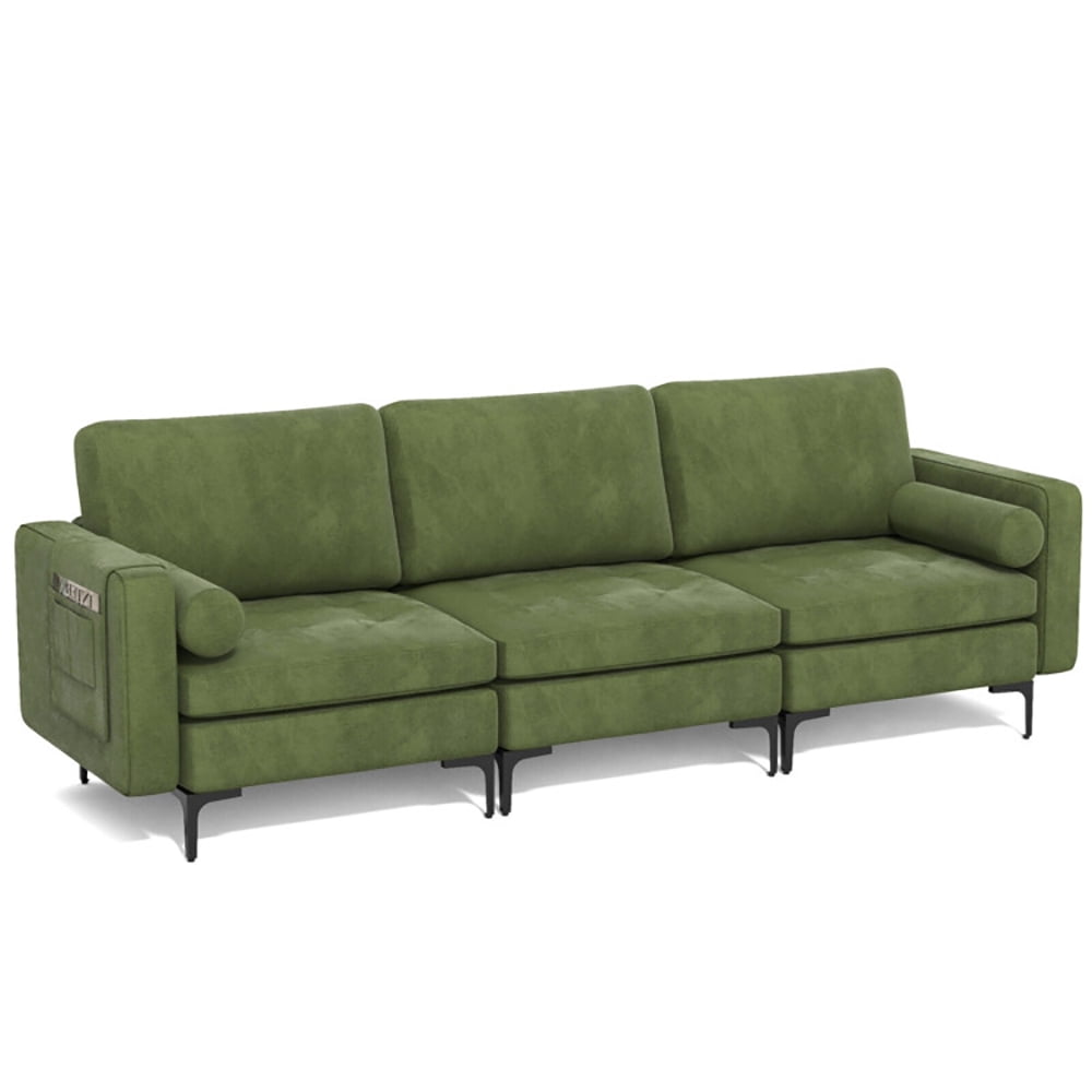 Finihen Sectional Sofa Couch, Sofa Bed, 3-Seat Sofa Sectional with Side Storage Pocket and Metal Leg, for Living Room, Army Green