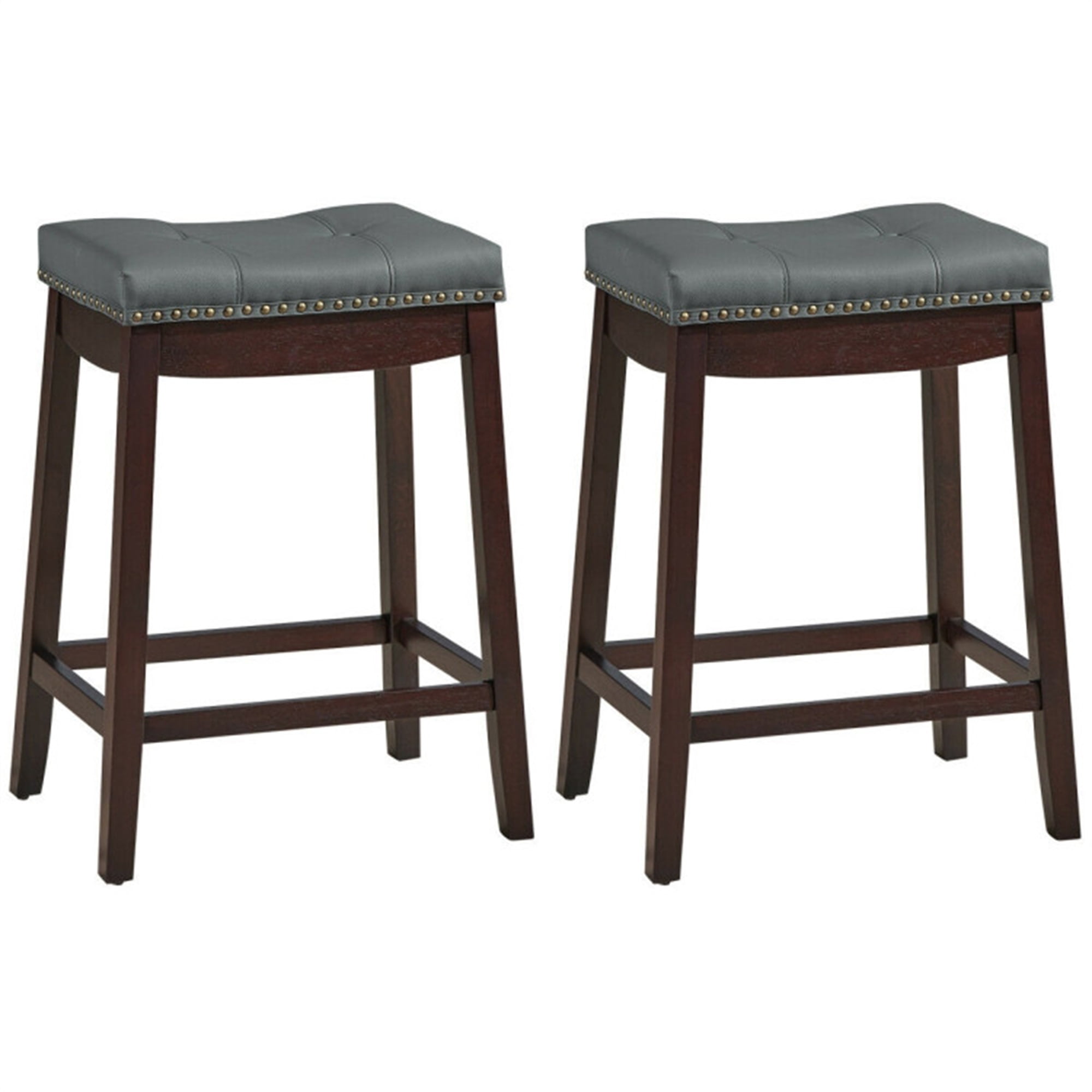 Finihen Set of 2 24" Height Backless Counter Bar Stool with Footrest, Wood Dining Chair Barstool, Brown