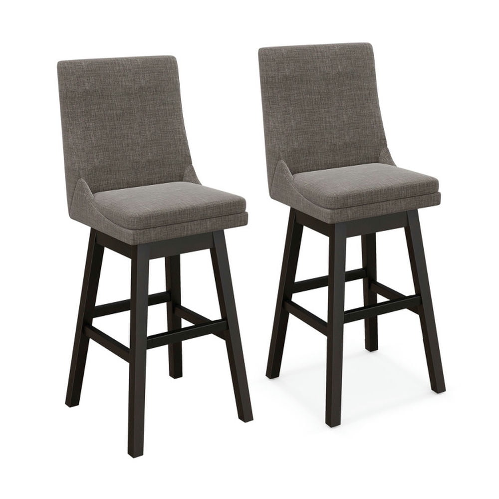 Finihen Set of 2 360° Swivel Bar Stool with Rubber Wood Legs Footrest, Modern Dining Chair with Backrests, Gray Finihen Set of 2 360° Swivel Bar Stool with Rubber Wood Legs Footrest, Modern Dining Chair with Backrests, Gray