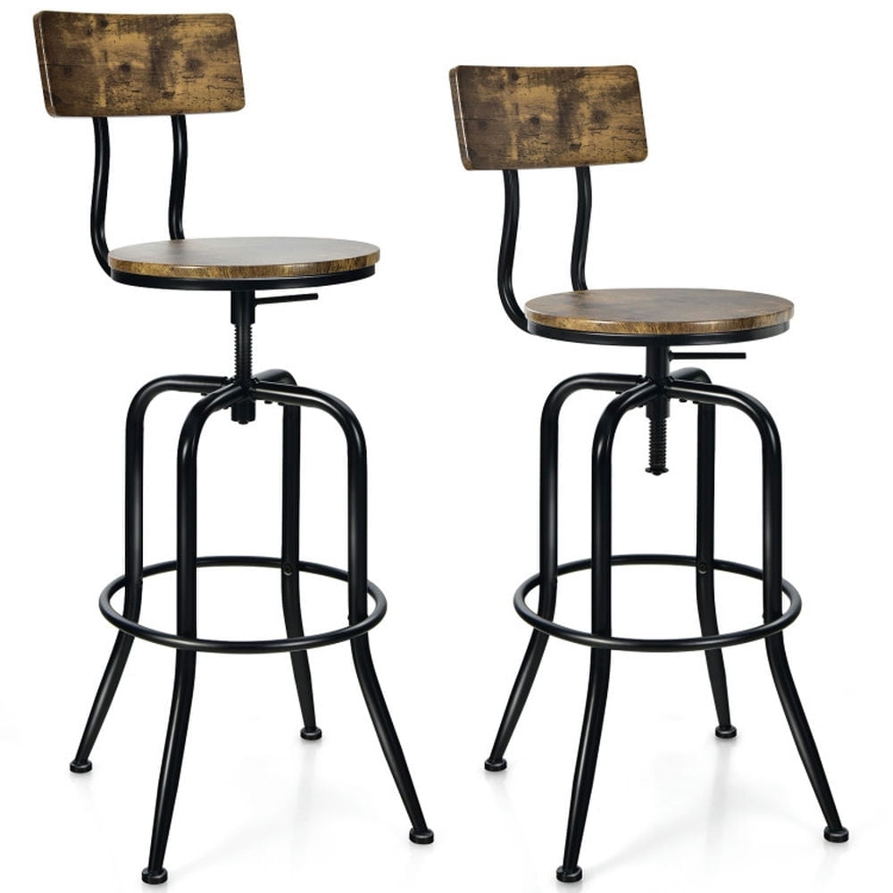 Demi Bonn Set of 2 Adjustable Swivel Counter-Height Bar Stool with Arc-Shaped Backrest, Modern Dining Chair, Brown