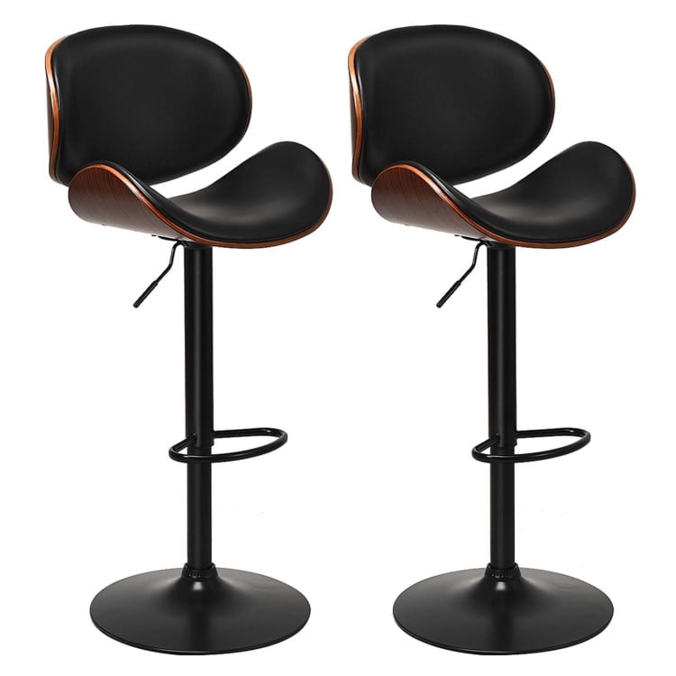 Finihen Set of 2 Adjustable Swivel PU Leather Bar Stools with Curved Footrest, Modern Dining Chair with Backrests, Black Finihen Set of 2 Adjustable Swivel PU Leather Bar Stools with Curved Footrest, Modern Dining Chair with Backrests, Black