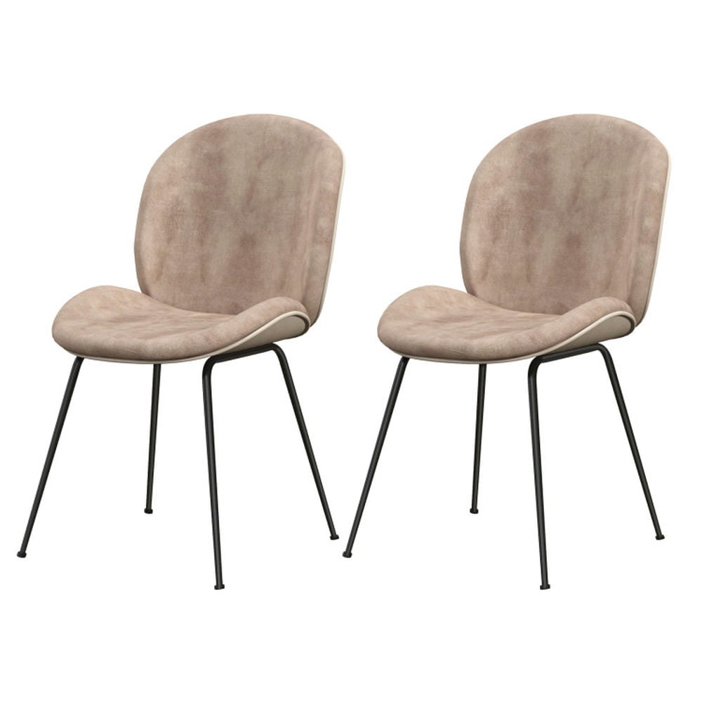 Demi Bonn Set of 2 Armless Dining Chairs with Metal Base and Padded Seat, Brown