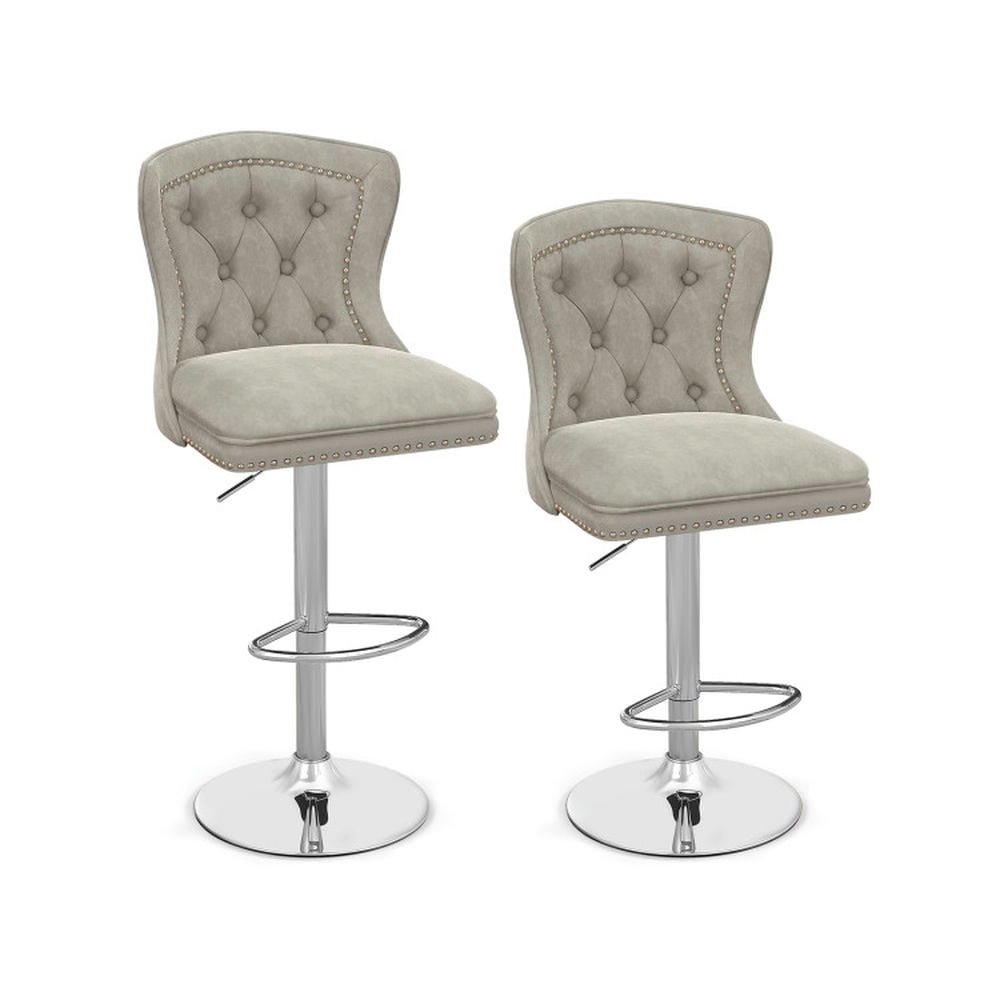 Finihen Set of 2 Bar Chairs with Footrest Electroplated Metal Base and Anti-Slip Ring, Modern Dining Chair with Backrests, Gray Finihen Set of 2 Bar Chairs with Footrest Electroplated Metal Base and Anti-Slip Ring, Modern Dining Chair with Backrests, Gray