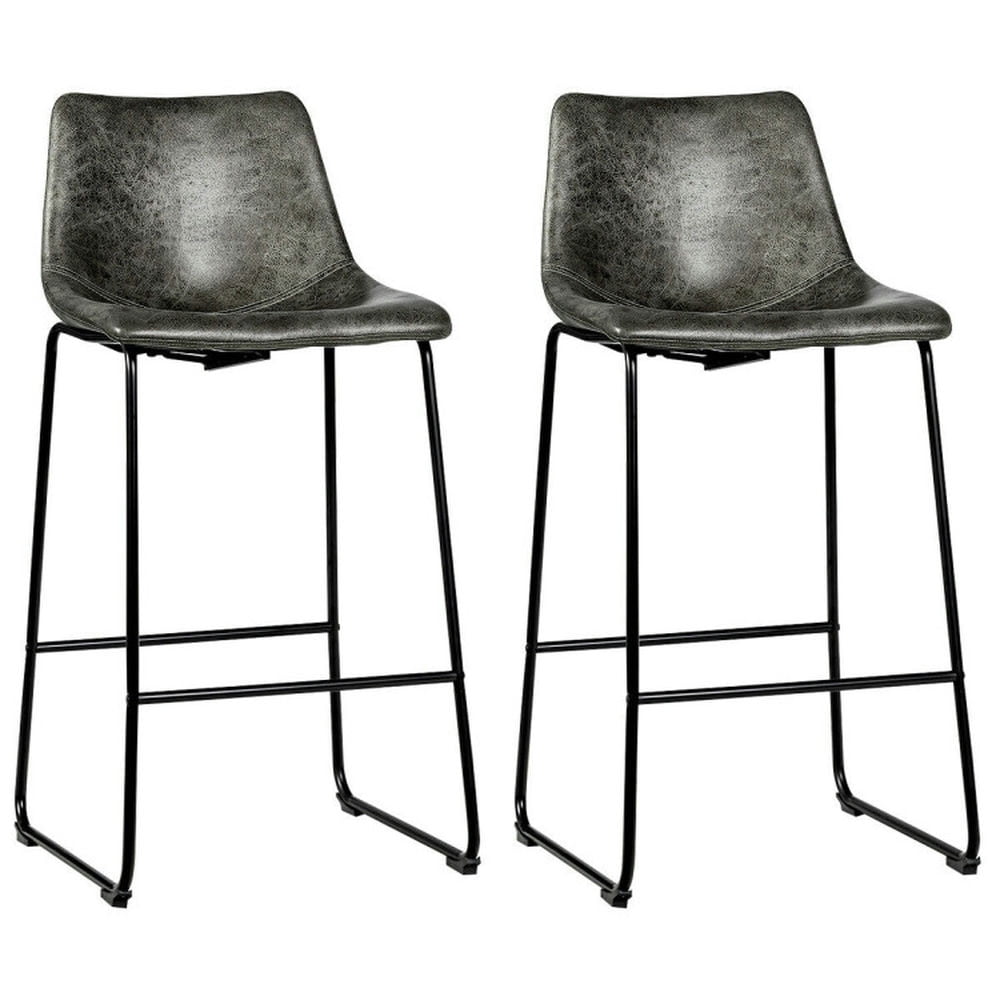 Finihen Set of 2 Bar Stool Faux Suede Upholstered Chairs, Modern Dining Chair with Backrests, Gray Finihen Set of 2 Bar Stool Faux Suede Upholstered Chairs, Modern Dining Chair with Backrests, Gray