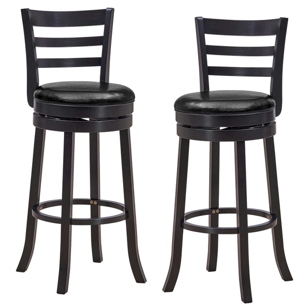 Demi Bonn Set of 2 Bar Stools Swivel Bar Height Chairs with PU Upholstered Seats Kitchen Modern Dining Chair, Black
