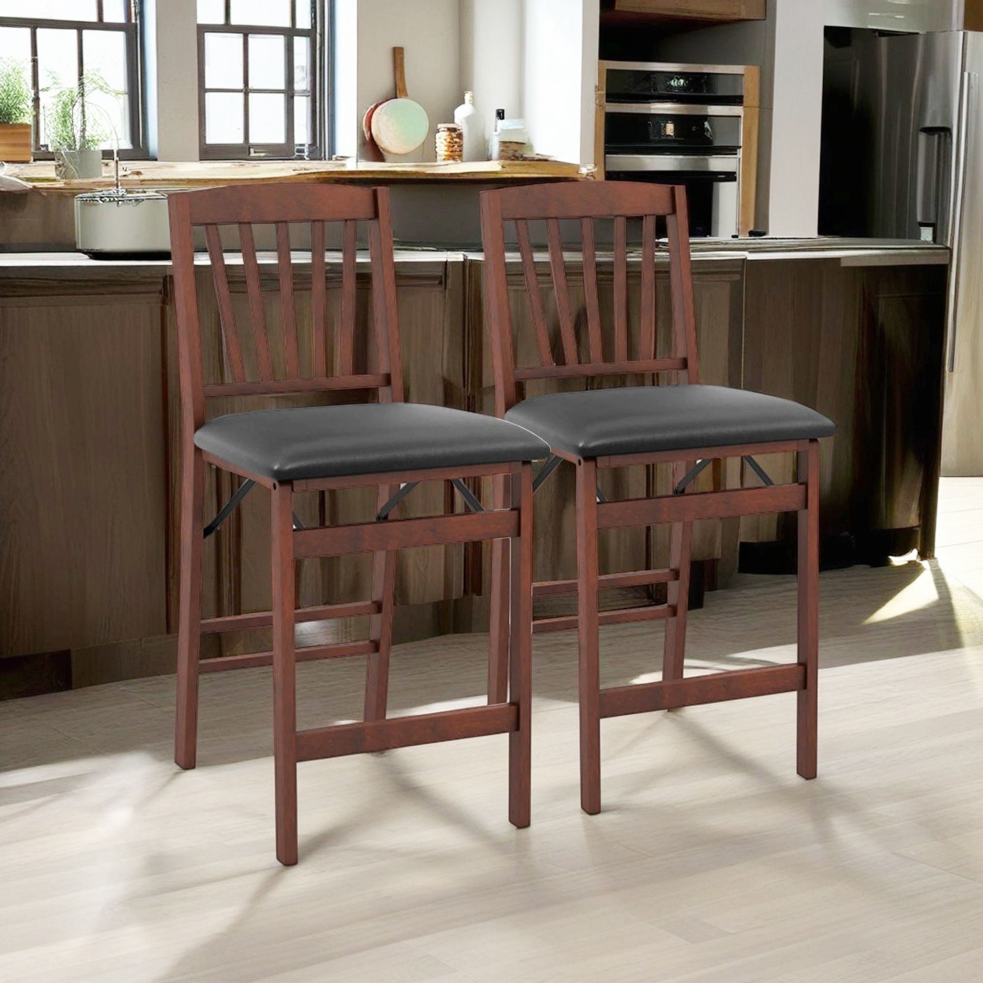 Demi Bonn Set of 2 Counter Height Dining Chairs Folding Kitchen Island Stool with Padded Seat, Brown