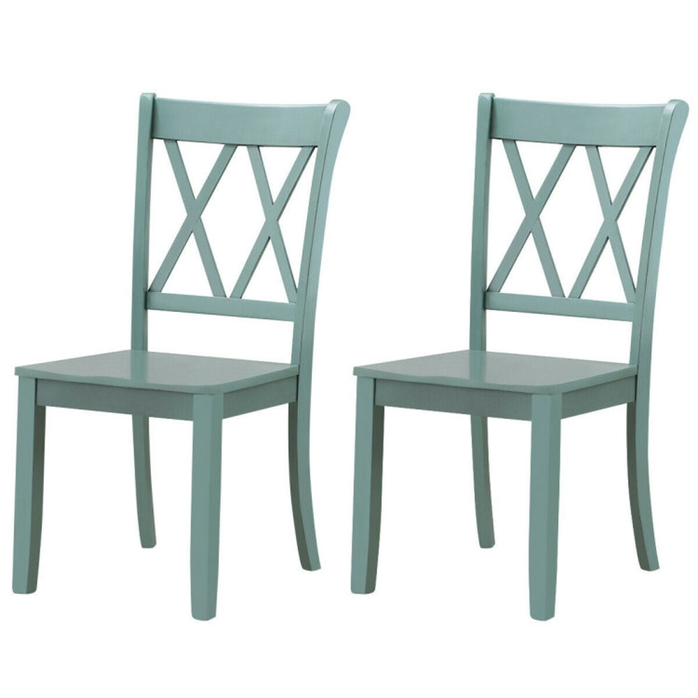 Finihen Set of 2 Cross Back Rubber Wood Dining Chairs, Green Finihen Set of 2 Cross Back Rubber Wood Dining Chairs, Green