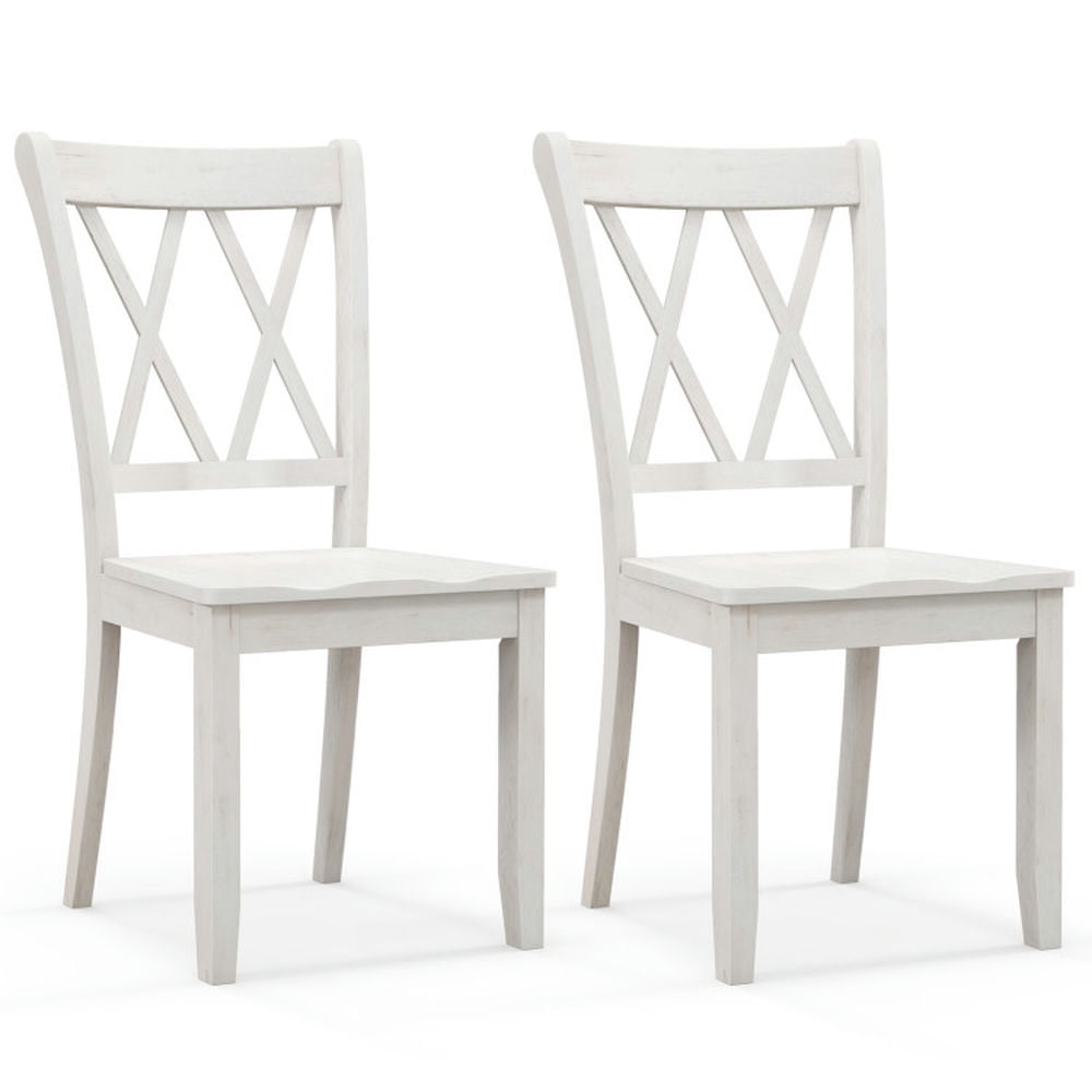 Finihen Set of 2 Cross Back Rubber Wood Dining Chairs, White Finihen Set of 2 Cross Back Rubber Wood Dining Chairs, White