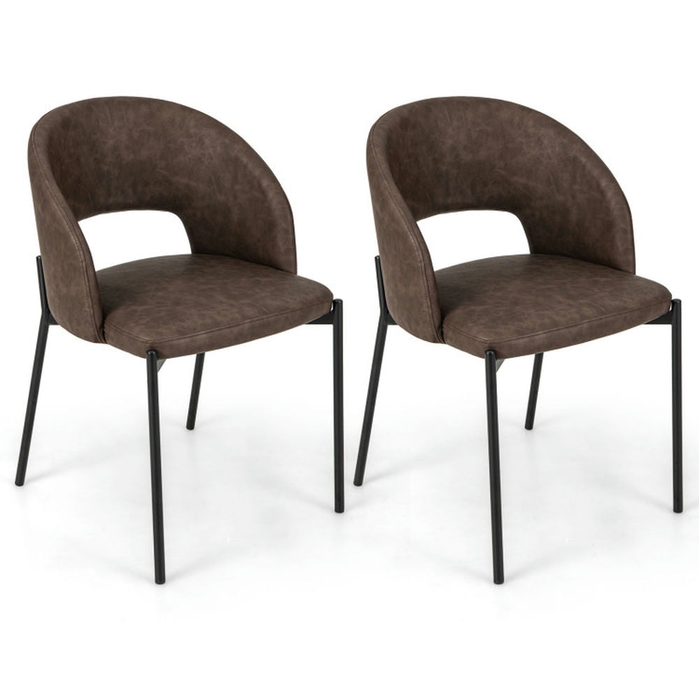 Finihen Set of 2 Dining Chair with High-density Sponge Cushion and PU Leather for Dining Room Living Room, Brown Finihen Set of 2 Dining Chair with High-density Sponge Cushion and PU Leather for Dining Room Living Room, Brown