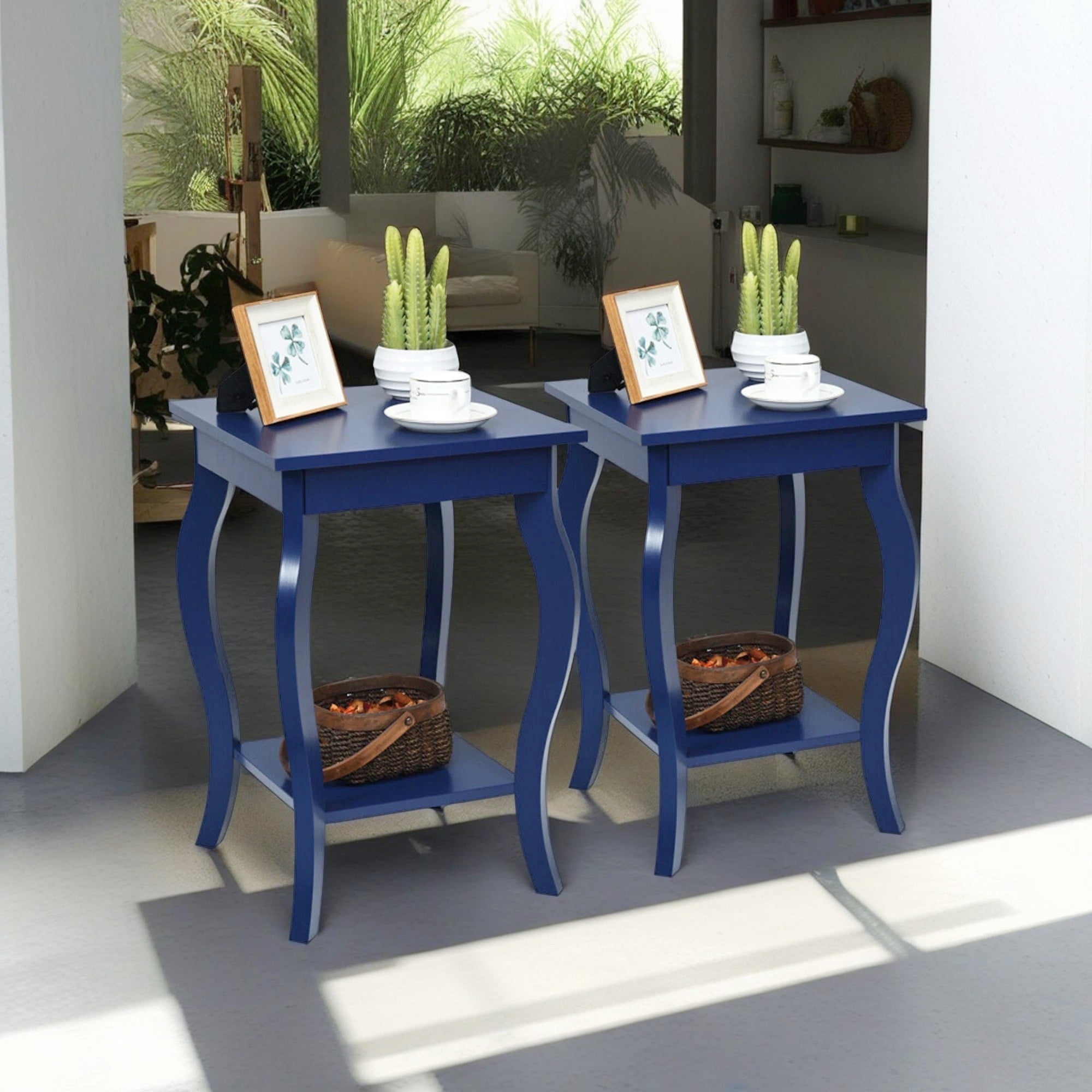 Demi Bonn Set of 2 End Side Table, Square Nightstand, Sofa Table Night Stand with Shelf, for Living Room, Bedroom, Bedroom, Blue