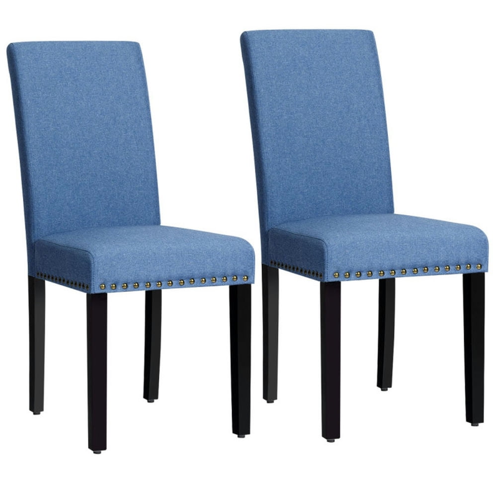 Finihen Set of 2 Fabric Upholstered Dining Chairs with Nailhead and Backrest, Blue Finihen Set of 2 Fabric Upholstered Dining Chairs with Nailhead and Backrest, Blue