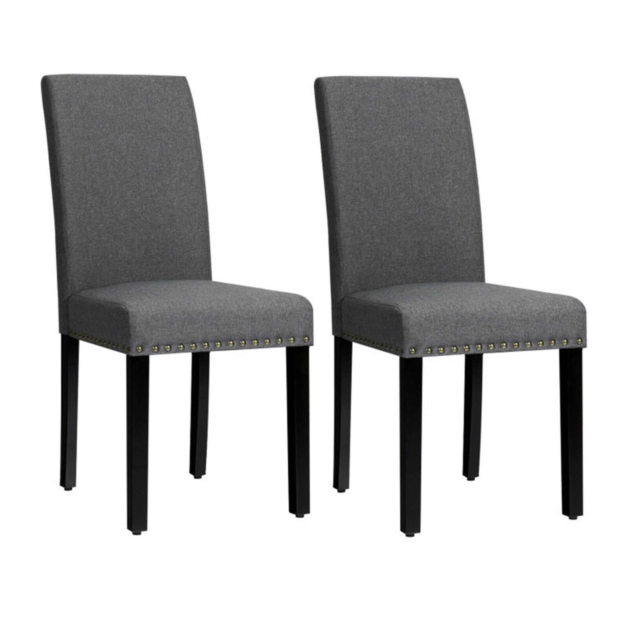 Finihen Set of 2 Fabric Upholstered Dining Chairs with Nailhead and Backrest, Dark Gray Finihen Set of 2 Fabric Upholstered Dining Chairs with Nailhead and Backrest, Dark Gray