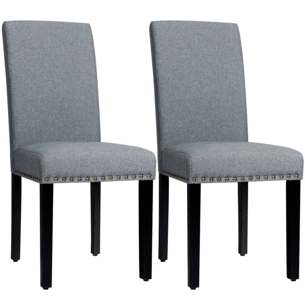 Finihen Set of 2 Fabric Upholstered Dining Chairs with Nailhead and Backrest, Gray Finihen Set of 2 Fabric Upholstered Dining Chairs with Nailhead and Backrest, Gray