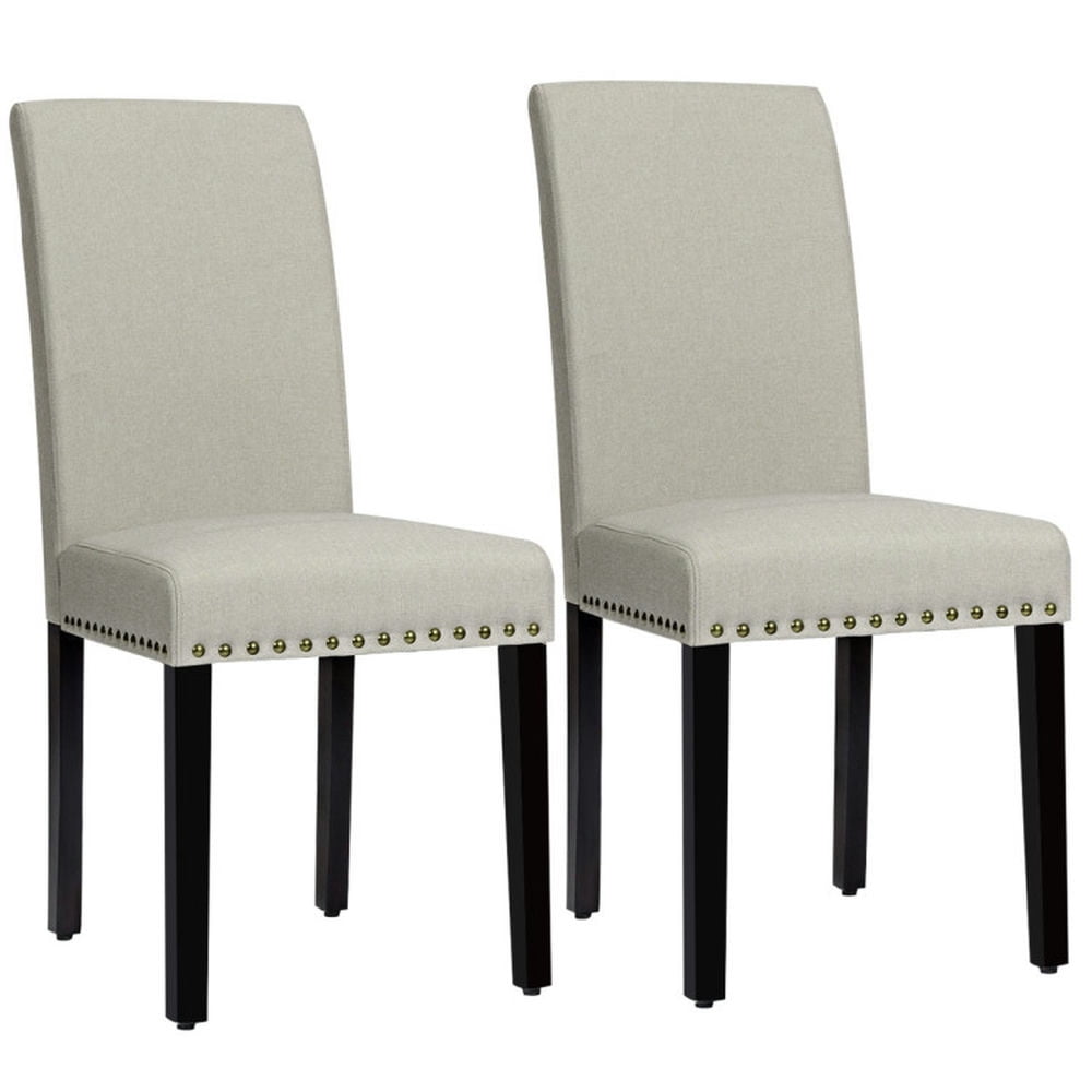 Finihen Set of 2 Fabric Upholstered Dining Chairs with Nailhead and Backrest, Light Gray Finihen Set of 2 Fabric Upholstered Dining Chairs with Nailhead and Backrest, Light Gray