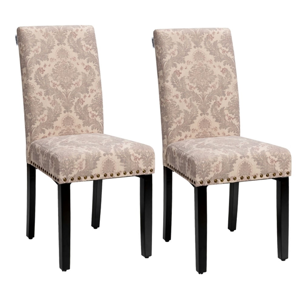 Finihen Set of 2 Fabric Upholstered Dining Chairs with Nailhead and Backrest, Pink Finihen Set of 2 Fabric Upholstered Dining Chairs with Nailhead and Backrest, Pink