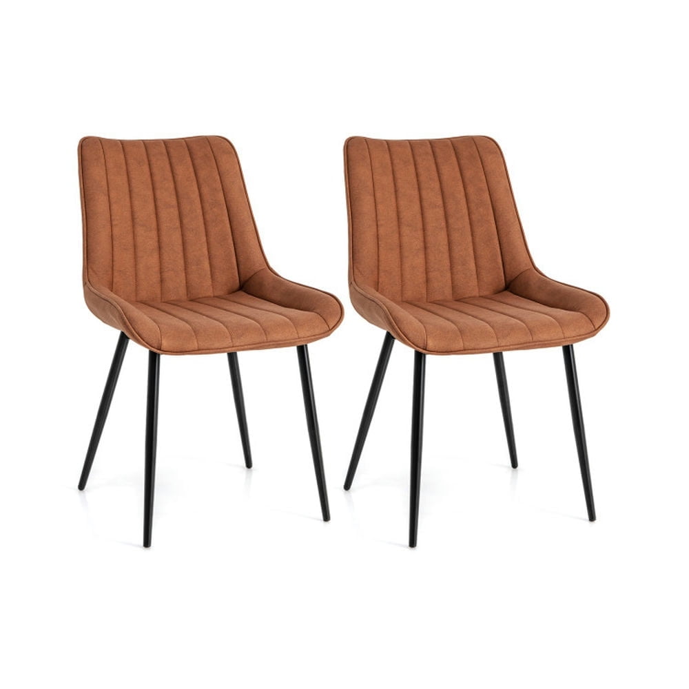 Demi Bonn Set of 2 Faux-Leather Fabric Dining Chair with Metal Legs and Padded Seat for Dining Room Living Room, Brown