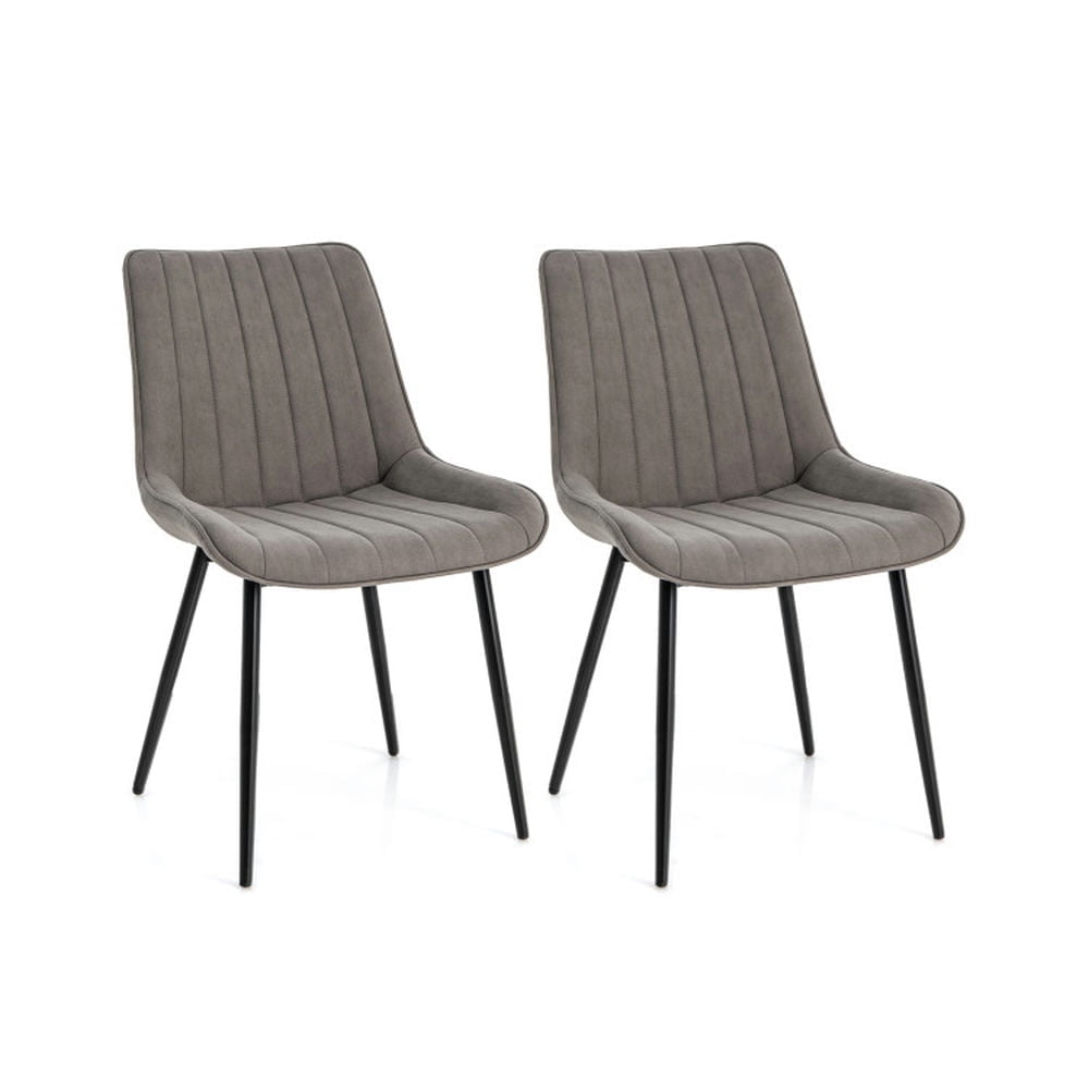 Demi Bonn Set of 2 Faux-Leather Fabric Dining Chair with Metal Legs and Padded Seat for Dining Room Living Room, Gray