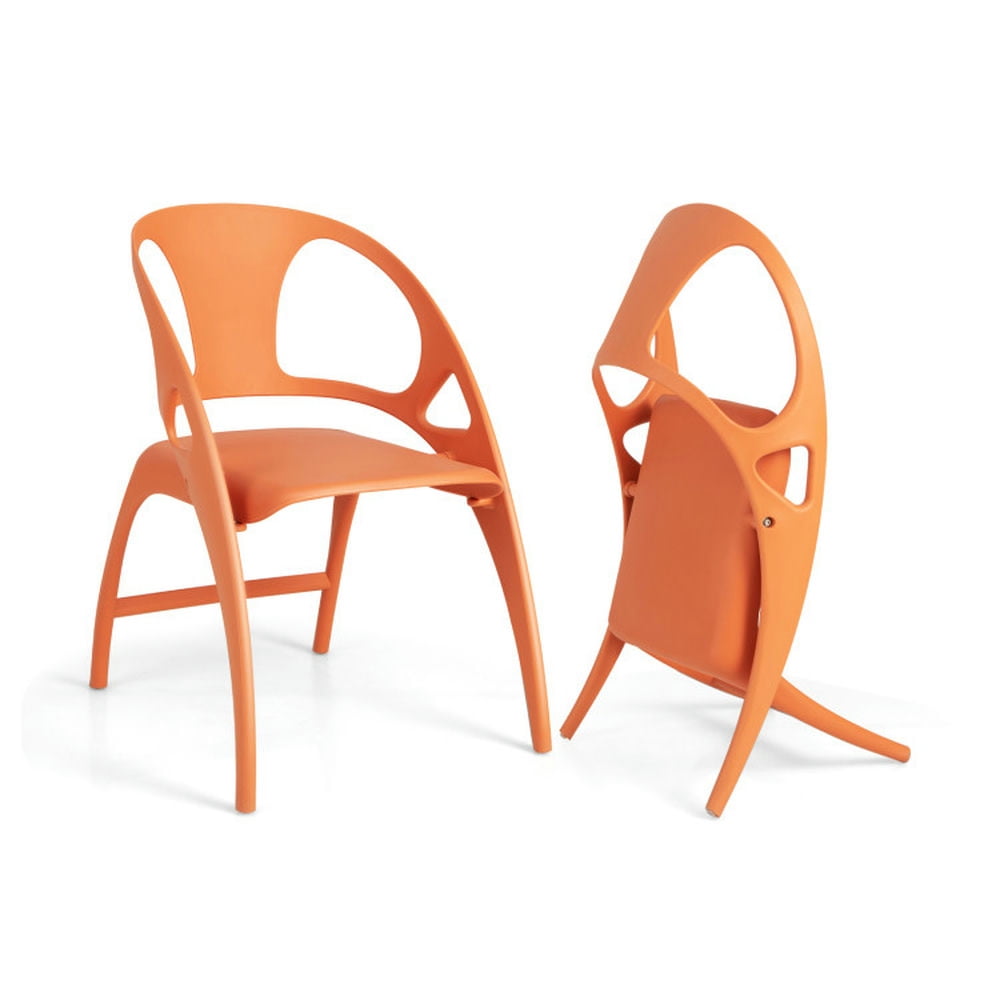 Finihen Set of 2 Folding Dining Chairs with Armrest and High Backrest for Dining Room Living Room, Orange Finihen Set of 2 Folding Dining Chairs with Armrest and High Backrest for Dining Room Living Room, Orange