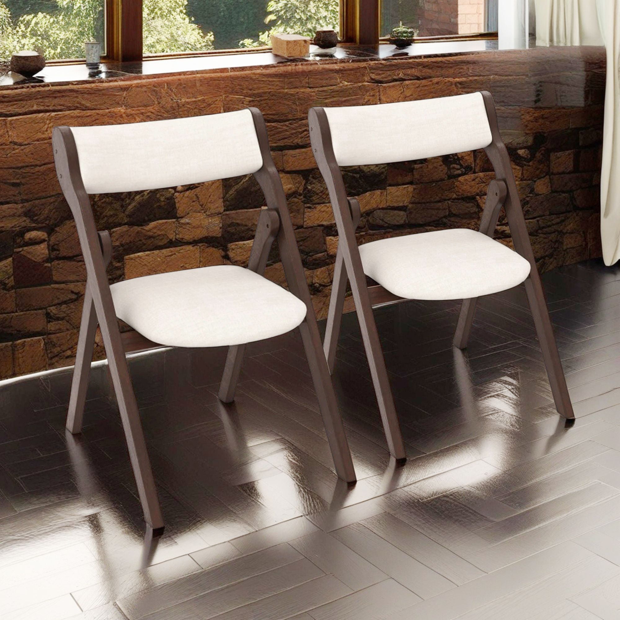 Finihen Set of 2 Folding Dining Chairs with Comfy Padded Backrest and Seat, Brown Finihen Set of 2 Folding Dining Chairs with Comfy Padded Backrest and Seat, Brown