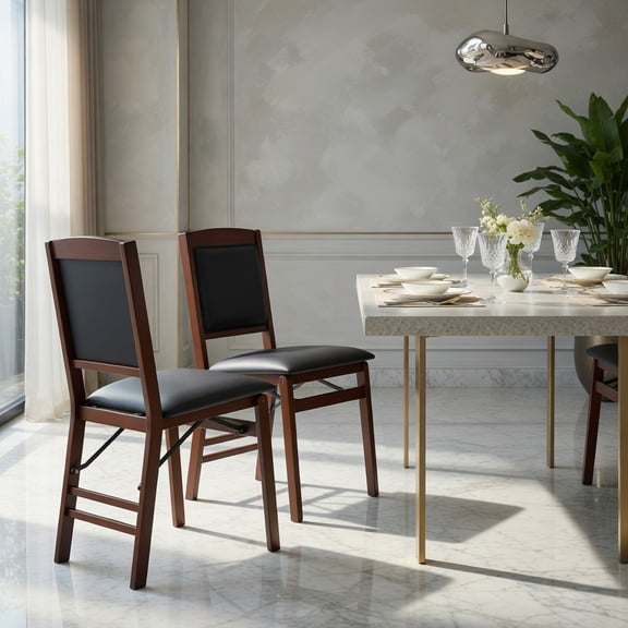 Demi Bonn Set of 2 Folding Dining Chairs with Padded Seat and High Backrest, Brown