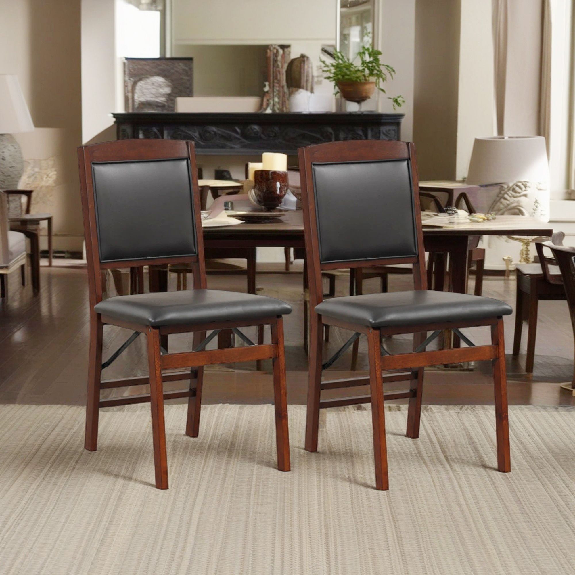 Demi Bonn Set of 2 Folding Dining Chairs with Padded Seat and High Backrest, Brown
