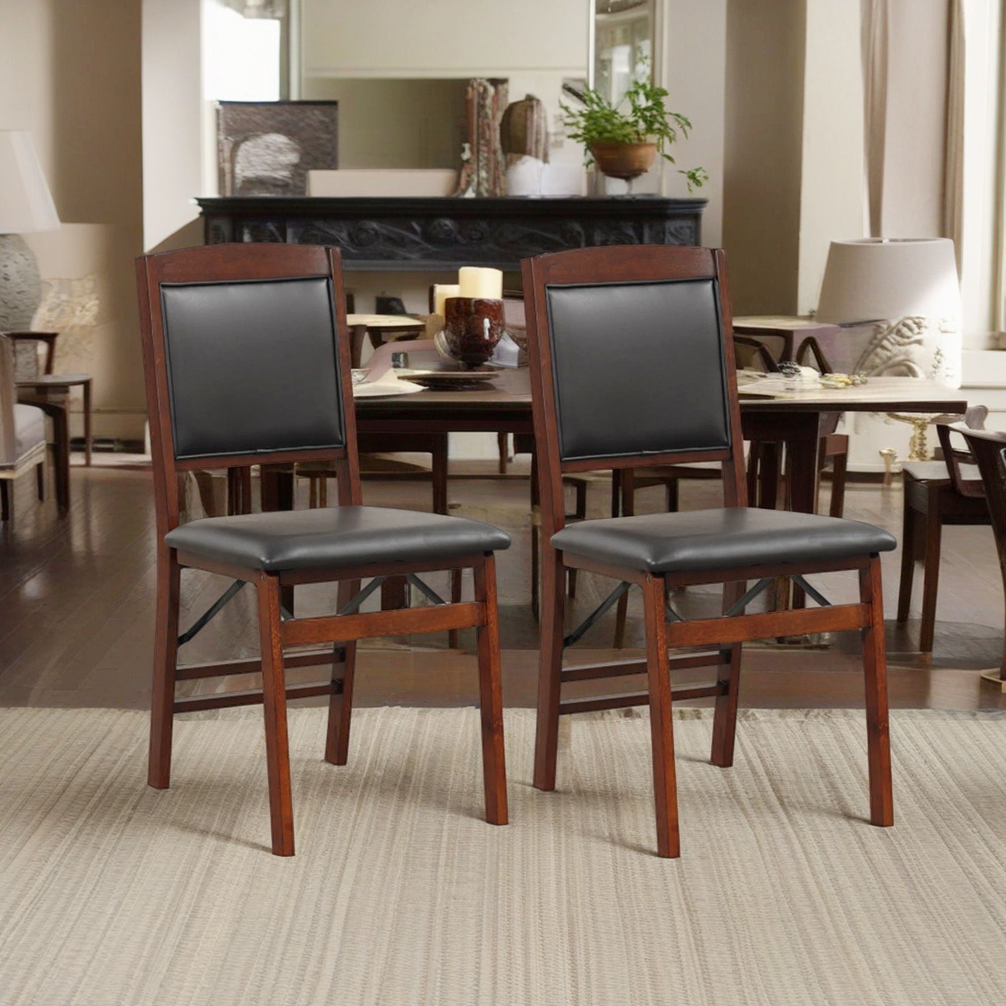 Finihen Set of 2 Folding Dining Chairs with Padded Seat and High Backrest, Brown Finihen Set of 2 Folding Dining Chairs with Padded Seat and High Backrest, Brown