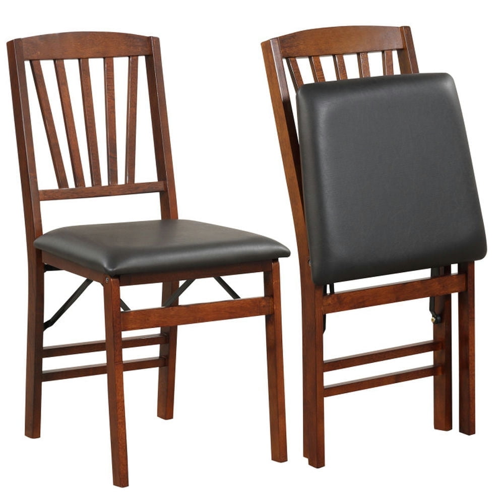 Demi Bonn Set of 2 Folding Dining Chairs with Padded Seat and Rubber Wood Frame, Brown