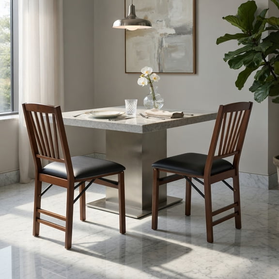 Demi Bonn Set of 2 Folding Dining Chairs with Padded Seat and Rubber Wood Frame, Brown
