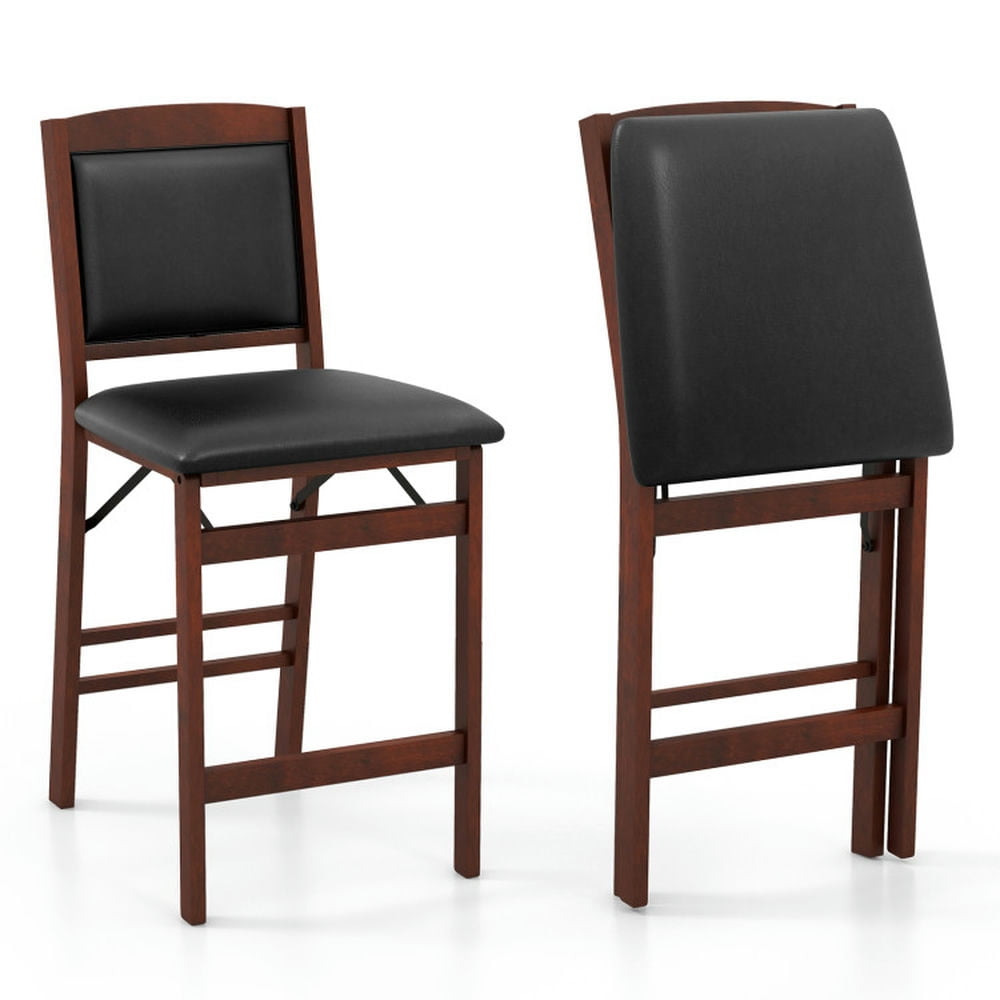 Finihen Set of 2 Folding Kitchen Island Stool with Rubber Wood Legs, Modern Dining Chair with Backrests, Brown