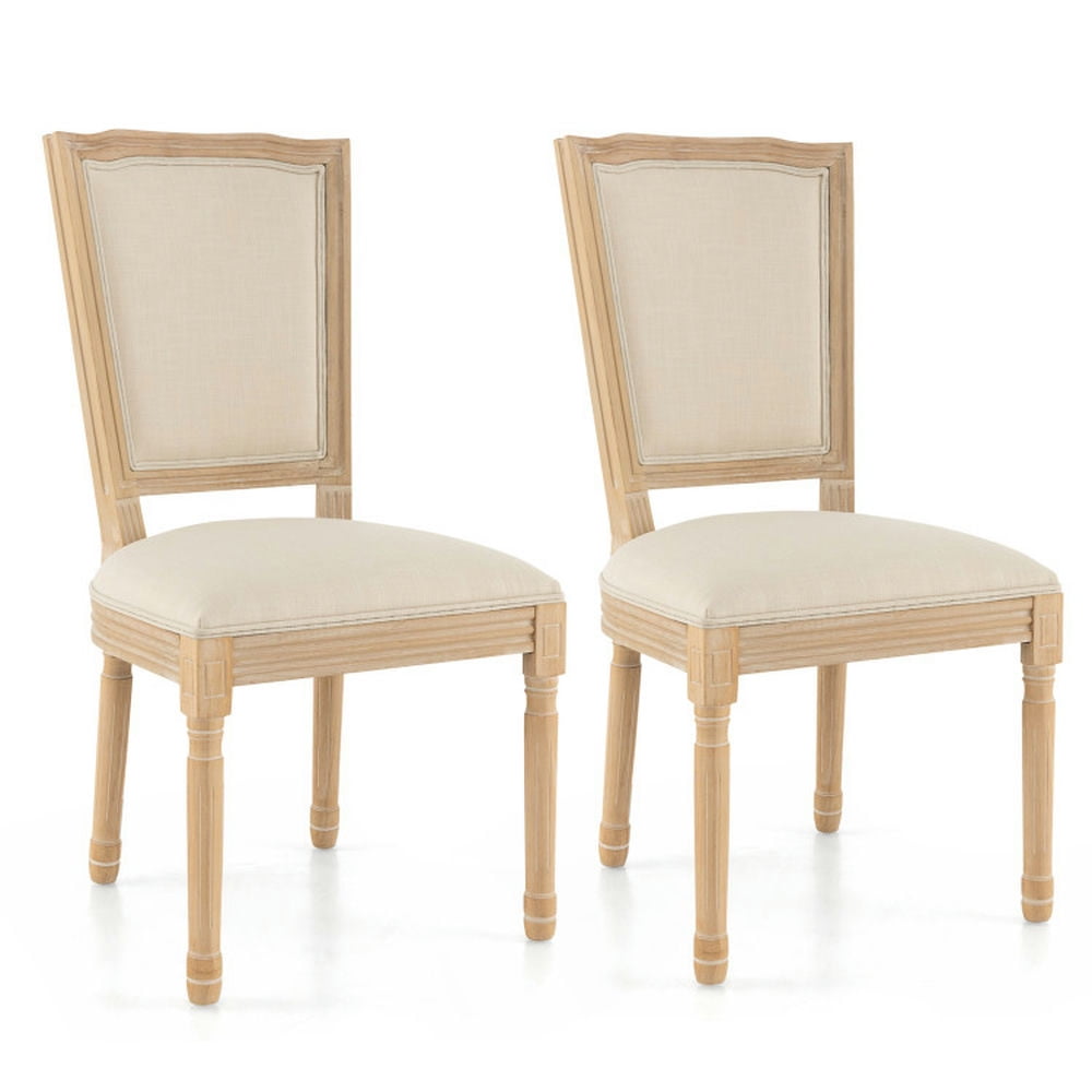 Finihen Set of 2 French Dining Chair with Rectangular Backrest and Solid Rubber Wood Frame for Dining Room Living Room, Beige