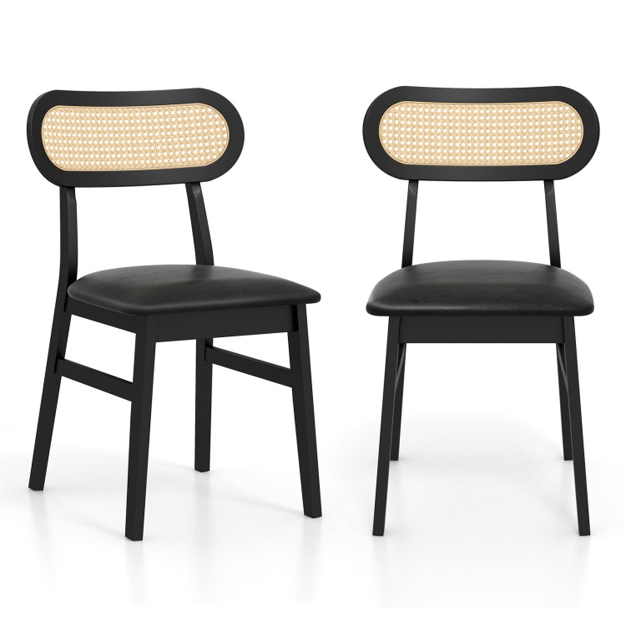 Demi Bonn Set of 2 Indoor Mid Century Wood Dining Chairs with Breathable Mesh Cane Backrest for Dining Room, Black