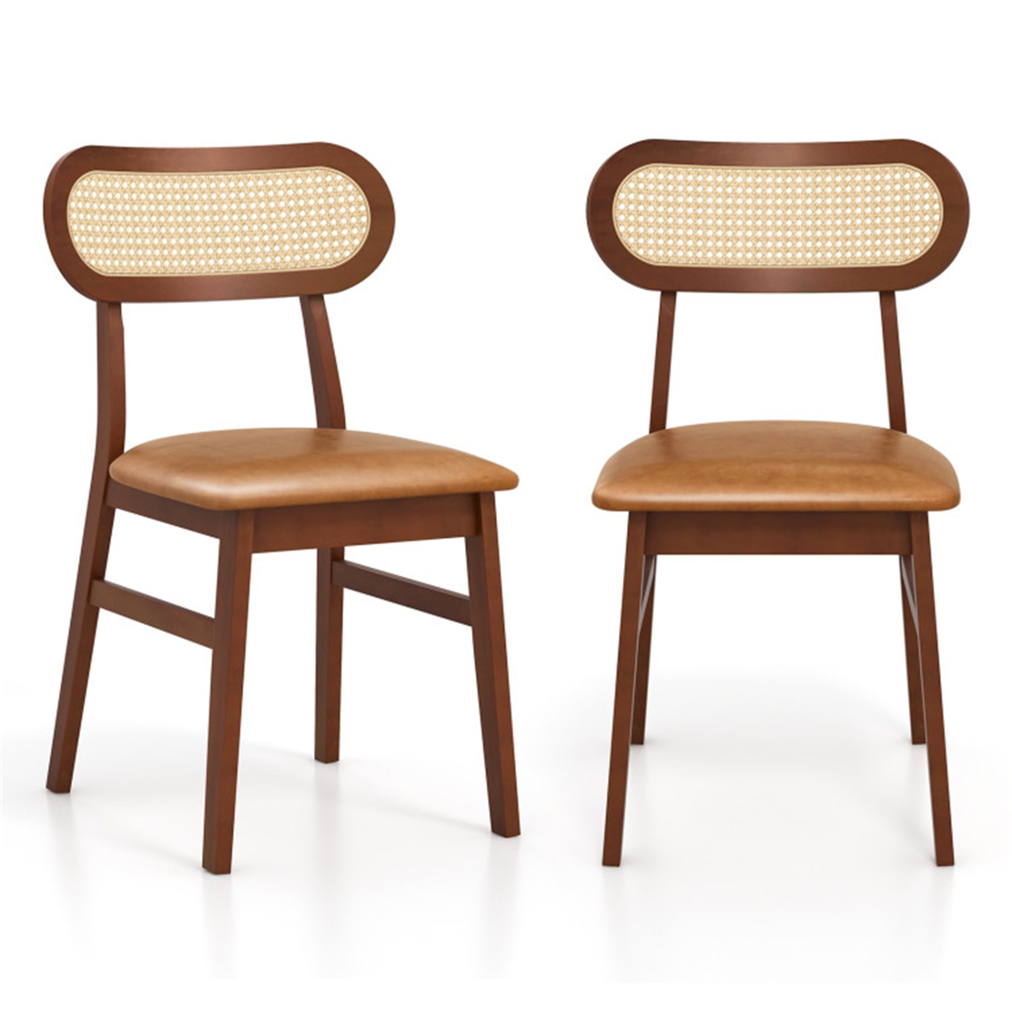 Finihen Set of 2 Indoor Mid Century Wood Dining Chairs with Breathable Mesh Cane Backrest for Dining Room, Brown Finihen Set of 2 Indoor Mid Century Wood Dining Chairs with Breathable Mesh Cane Backrest for Dining Room, Brown