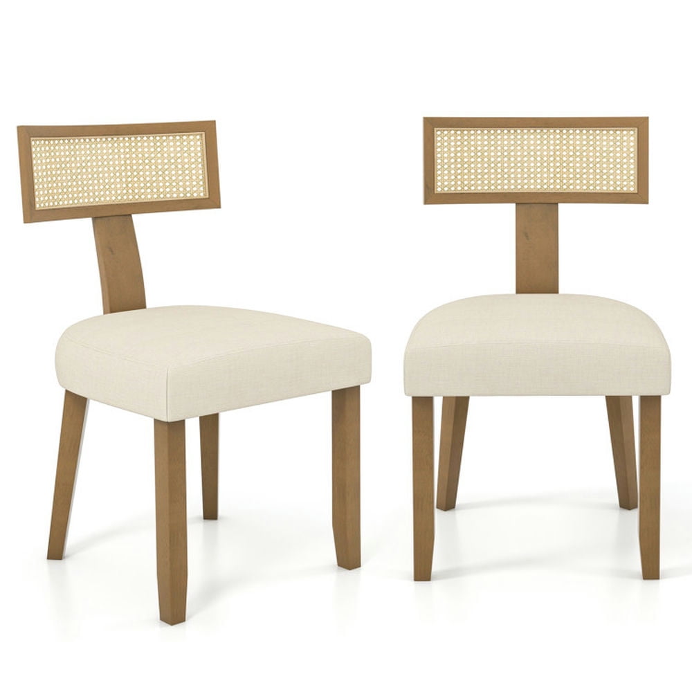 Finihen Set of 2 Linen Fabric Upholstered Accent Dining Chairs with Curved Rattan Backrests for Dining Room Living Room, Beige Finihen Set of 2 Linen Fabric Upholstered Accent Dining Chairs with Curved Rattan Backrests for Dining Room Living Room, Beige