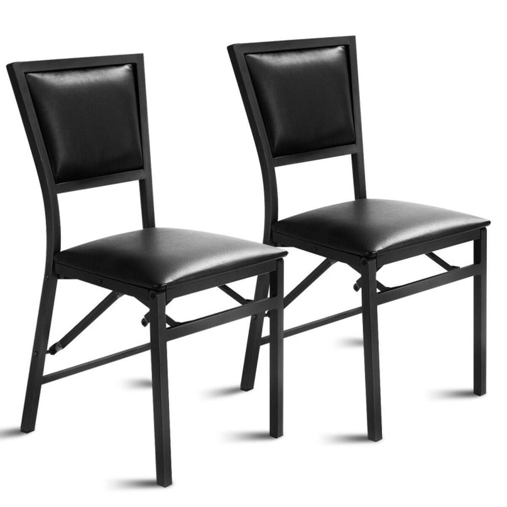 Demi Bonn Set of 2 Metal Folding Dining Chair with Space Saving Design for Living Room, Black