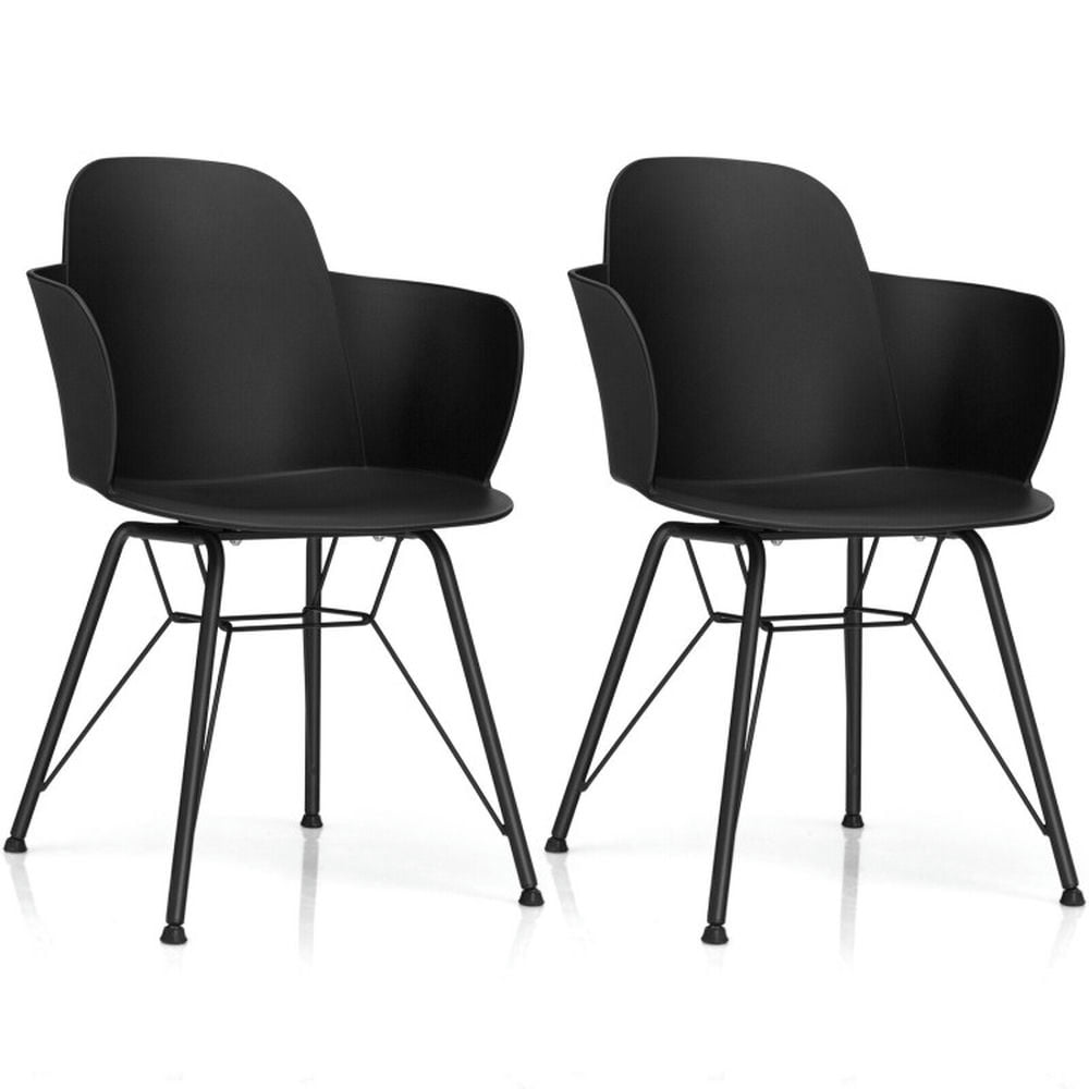 Finihen Set of 2 Metal Frame Modern Petal-Shape Plastic Dining Chairs, Black Finihen Set of 2 Metal Frame Modern Petal-Shape Plastic Dining Chairs, Black