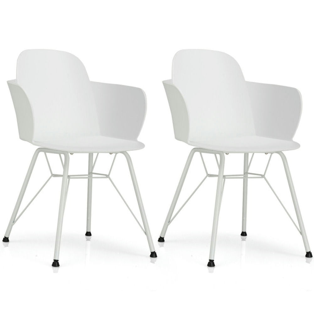 Finihen Set of 2 Metal Frame Modern Petal-Shape Plastic Dining Chairs, White Finihen Set of 2 Metal Frame Modern Petal-Shape Plastic Dining Chairs, White