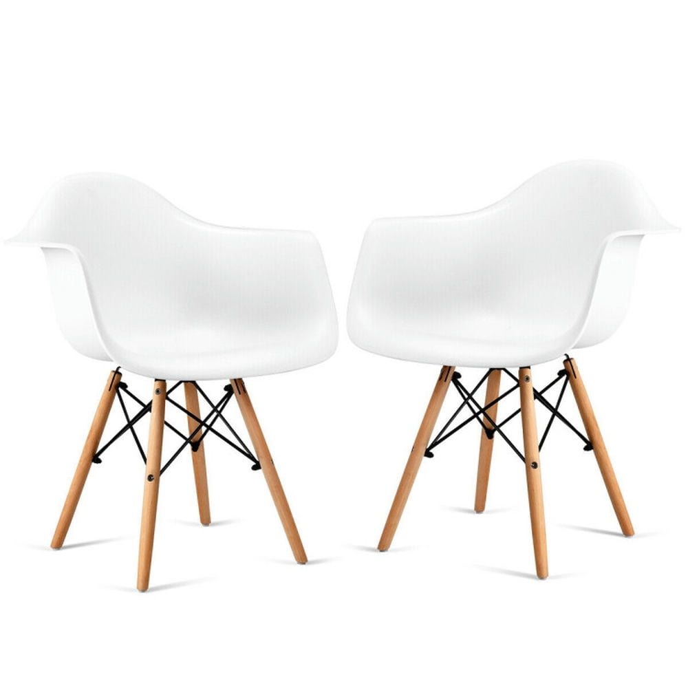 Finihen Set of 2 Mid-Century Modern Molded Dining Arm Side Chairs, White Finihen Set of 2 Mid-Century Modern Molded Dining Arm Side Chairs, White