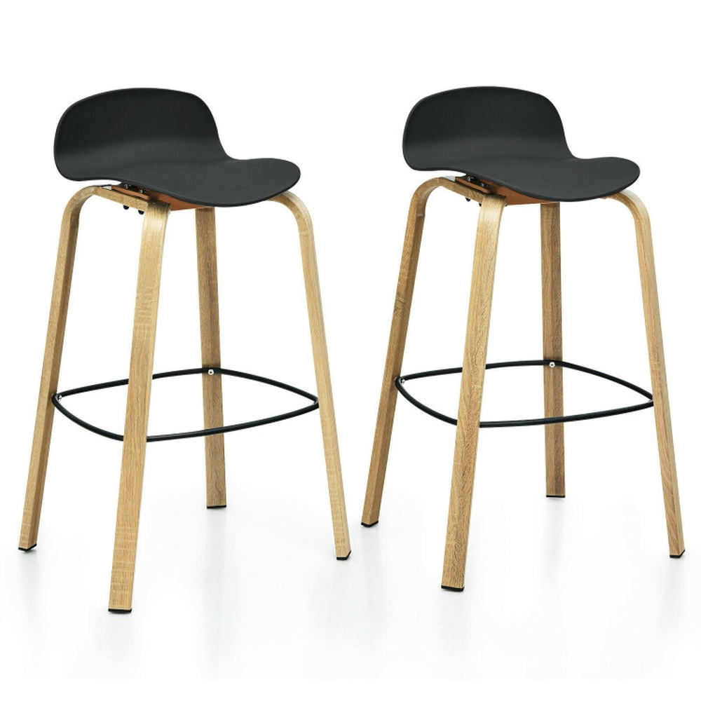 Finihen Set of 2 Modern Barstools Pub Chairs with Low Back and Metal Legs, Indoor Dining Chair, Black Finihen Set of 2 Modern Barstools Pub Chairs with Low Back and Metal Legs, Indoor Dining Chair, Black