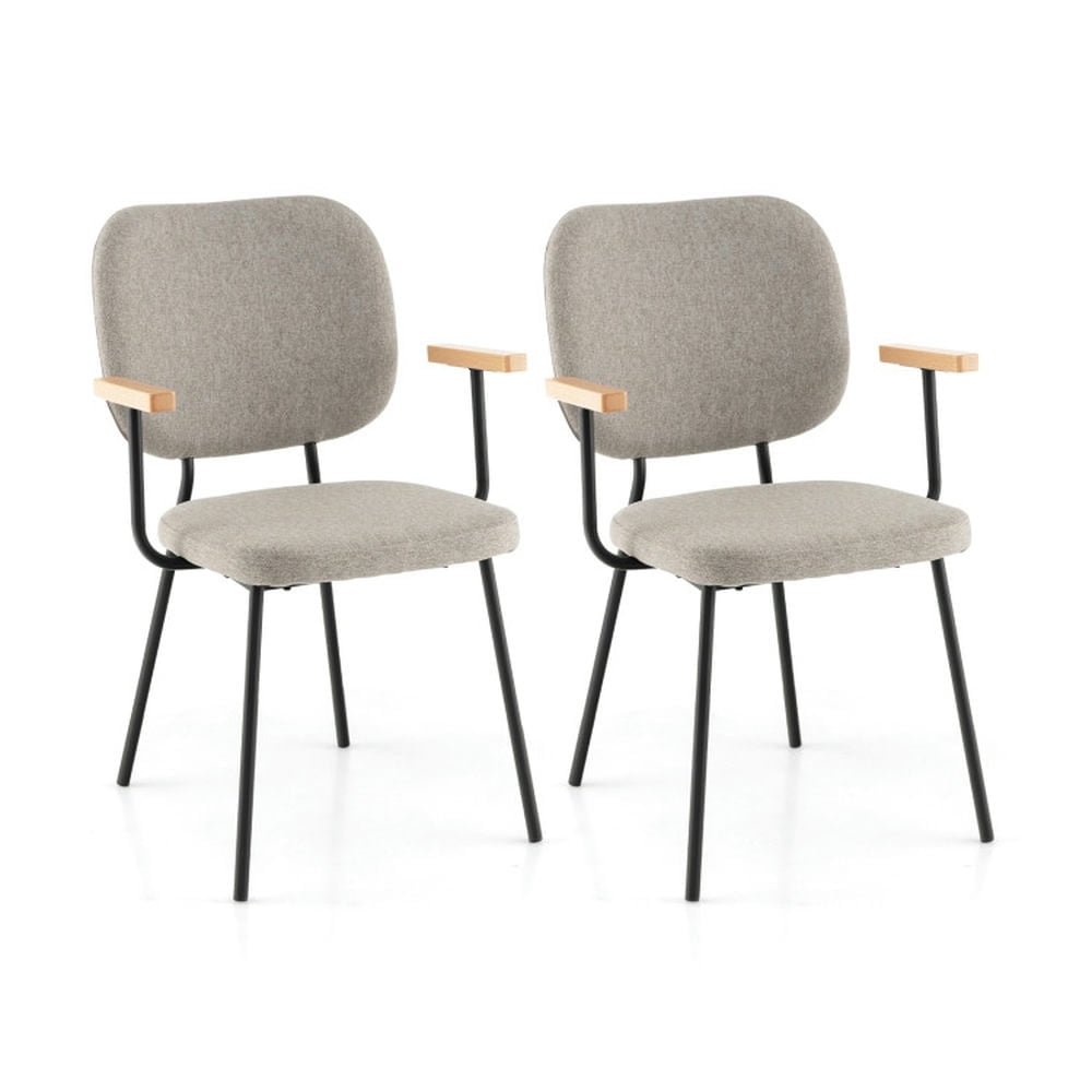 Demi Bonn Set of 2 Modern Fabric Dining Chairs with Armrest and Curved Backrest for Dining Room Living Room, Gray