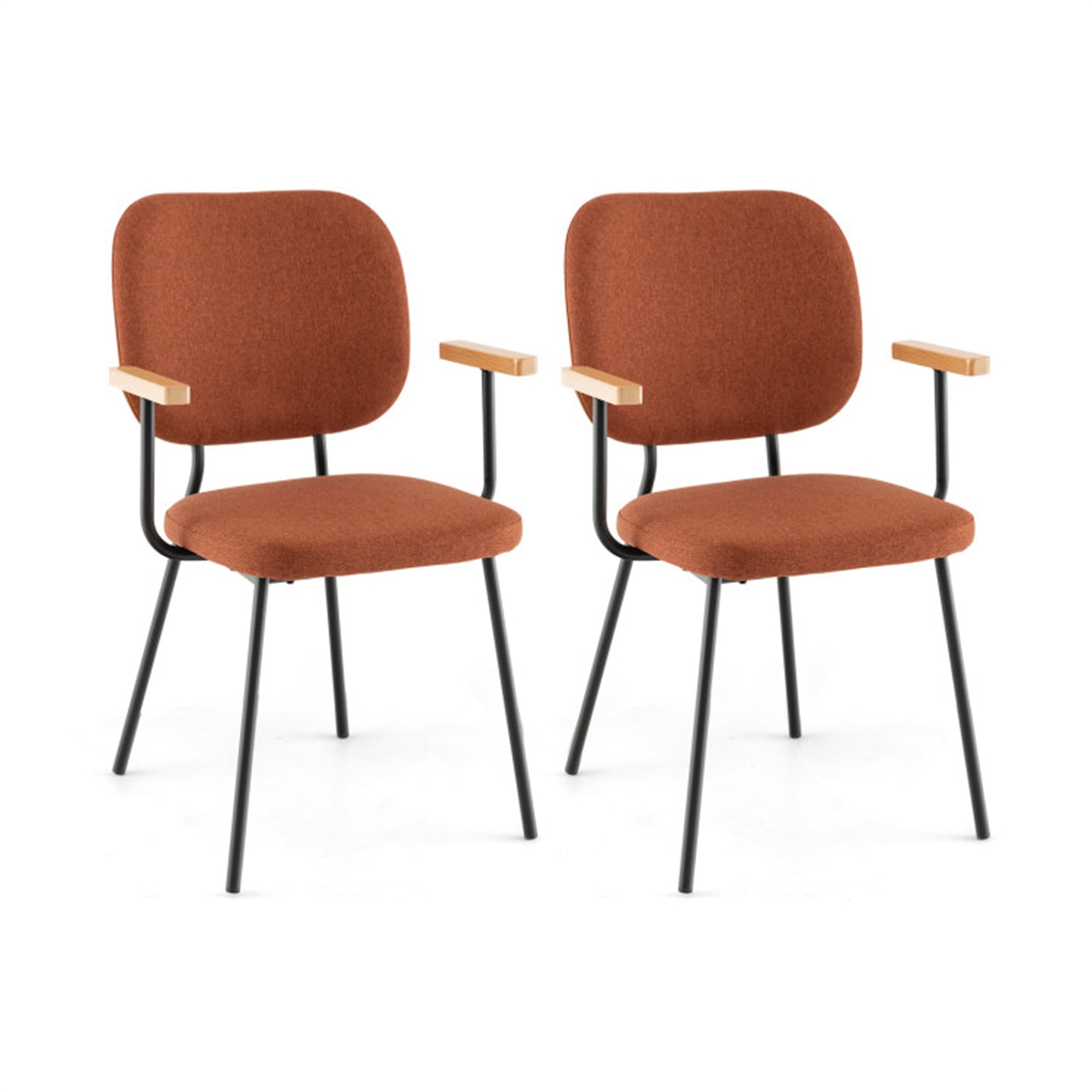 Demi Bonn Set of 2 Modern Fabric Dining Chairs with Armrest and Curved Backrest for Dining Room Living Room, Orange