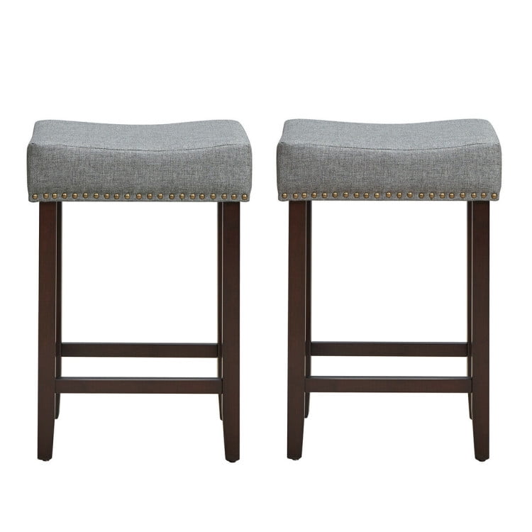 Finihen Set of 2 Nailhead Saddle Bar Stools, 24" Height Indoor Modern Dining Chair, Gray Finihen Set of 2 Nailhead Saddle Bar Stools, 24" Height Indoor Modern Dining Chair, Gray