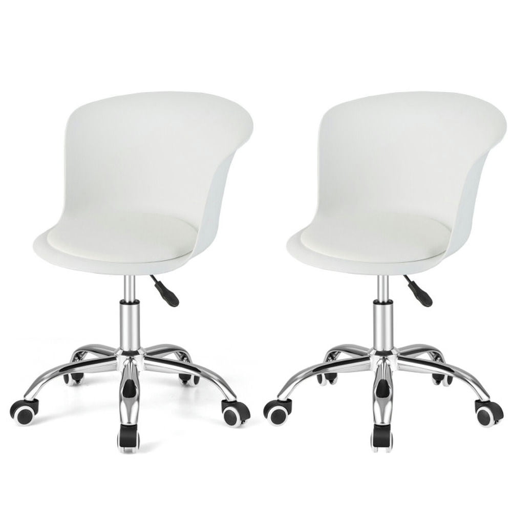 Finihen Set of 2 Office Desk Chair with Ergonomic Backrest and Soft Padded PU Leather Seat for Home, Bedroom, Study, White Finihen Set of 2 Office Desk Chair with Ergonomic Backrest and Soft Padded PU Leather Seat for Home, Bedroom, Study, White