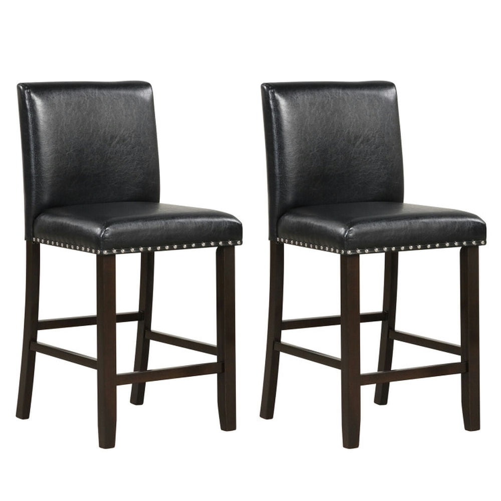 Finihen Set of 2 PVC Leather Bar Stools with Back for Kitchen Island, Modern Dining Chair, Black Finihen Set of 2 PVC Leather Bar Stools with Back for Kitchen Island, Modern Dining Chair, Black