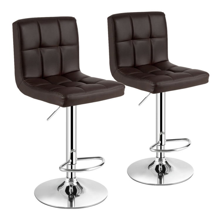 Finihen Set of 2 Square Swivel Adjustable PU Leather Bar Stools with Back and Footrest, Modern Dining Chair, Brown