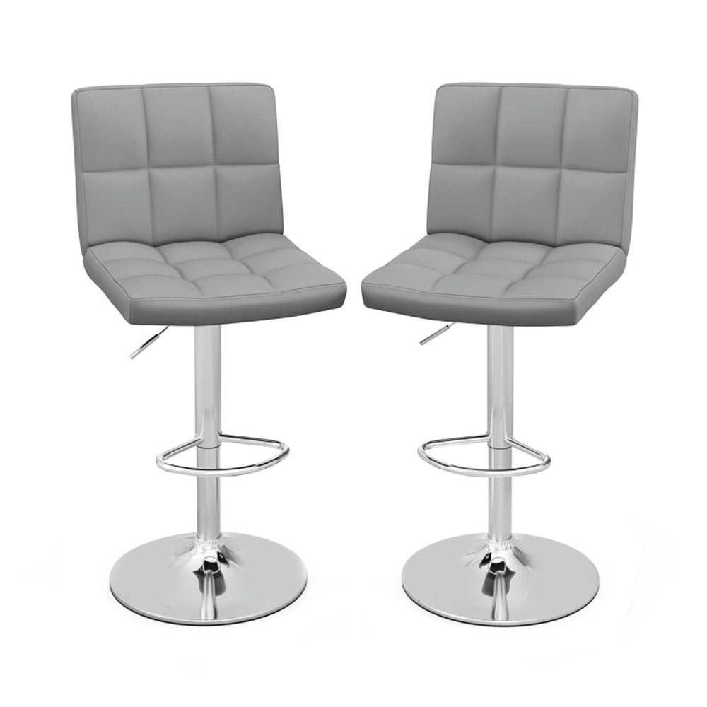 Finihen Set of 2 Square Swivel Adjustable PU Leather Bar Stools with Back and Footrest, Modern Dining Chair, Gray Finihen Set of 2 Square Swivel Adjustable PU Leather Bar Stools with Back and Footrest, Modern Dining Chair, Gray